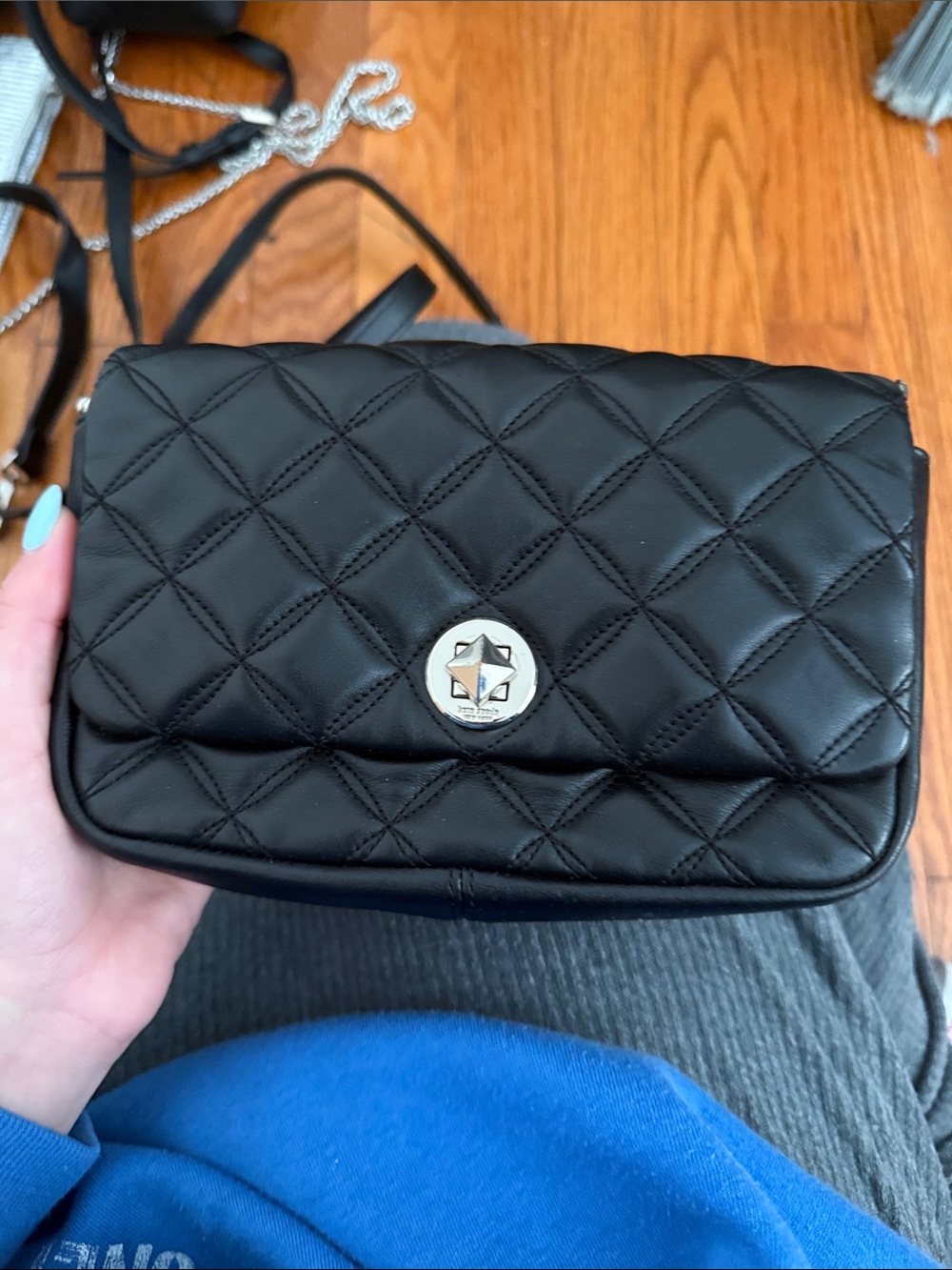 Quilted Black Crossbody Bag with Silver Star Turn-Lock
